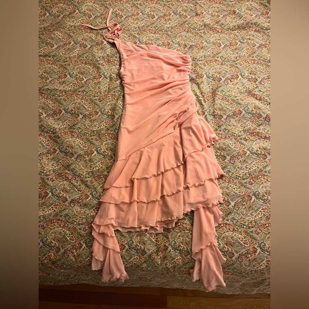 Pink Balletcore Mini Dress with Chiffon Ruffles, Cider Size XS